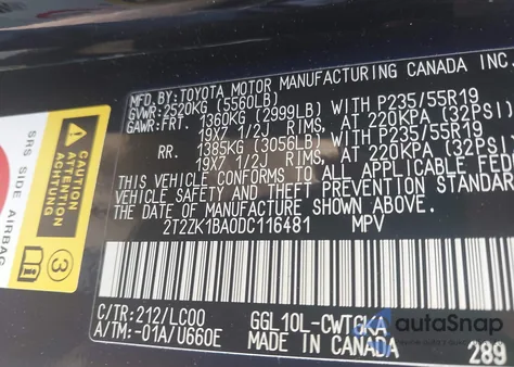 2013 Lexus Rx 350 from USA, damaged, VIN 2T2ZK1BA0DC116481